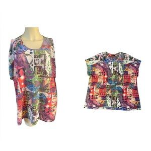 Inoah Art to Wear Knit Boxy Top Short Sleeve multicolor women size L